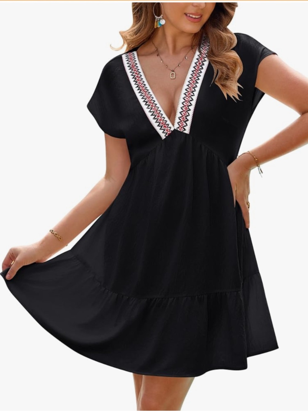 BMJL Black Sleeveless Embroidered V Neck Swimsuit Coverup